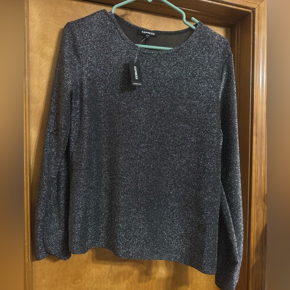 Express Black Sparkle Knit Top with Metallic Thread
